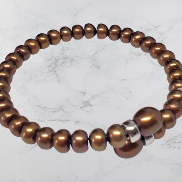 Cultured Mahogany Dyed Pearls 4 Piece Set Necklace/2 Bracelets/Earrings - Picture 6 of 8